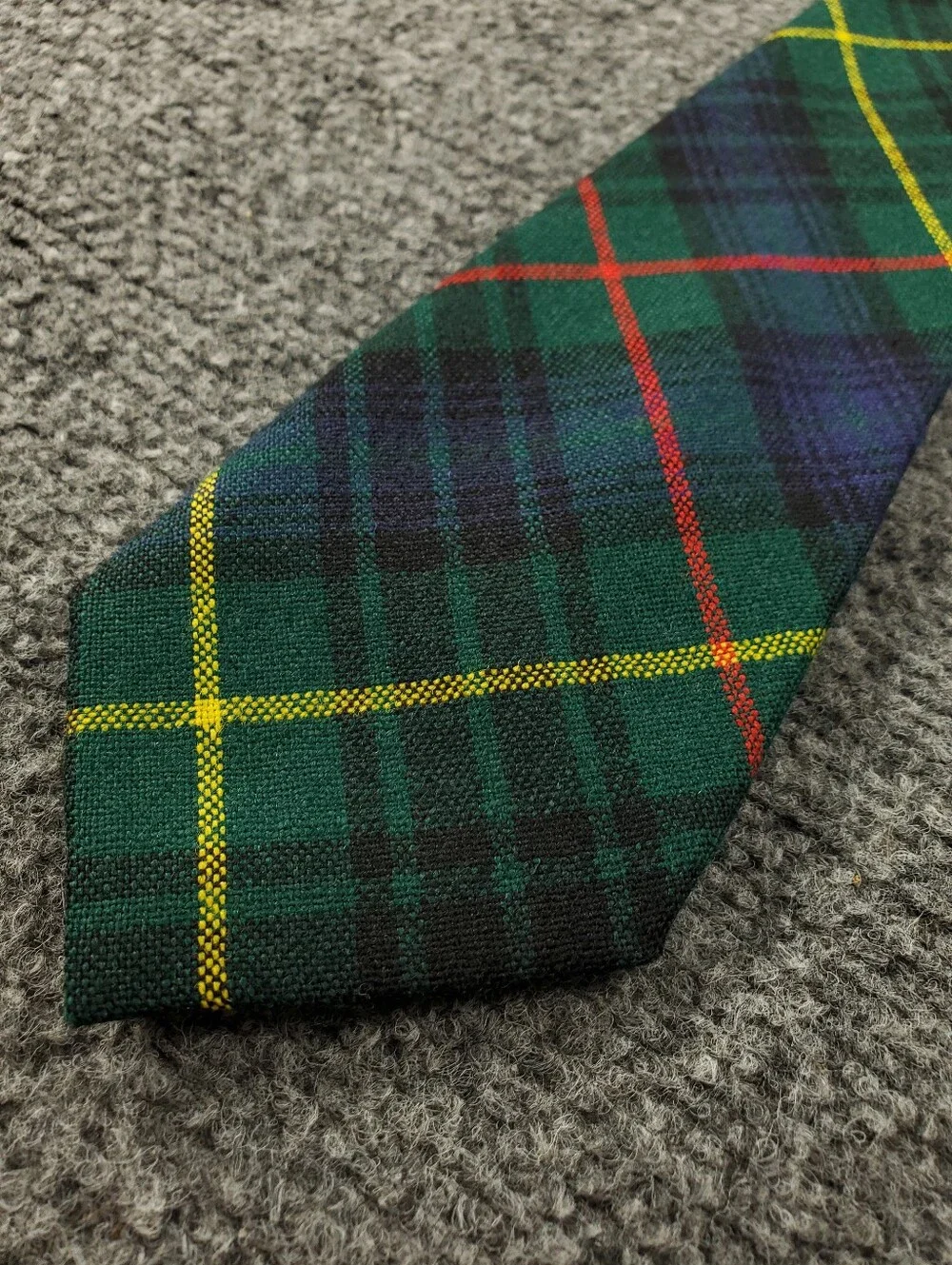 Vintage Scottish Wool Tie Stewart Hunting Plaid Tartan Necktie Green Blue